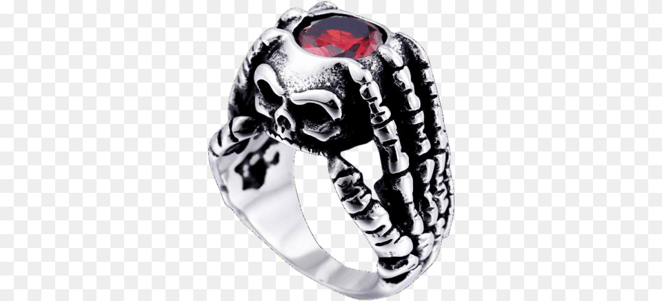 Gothic Badass Jewelry Jewellery Biker Skull Stone Ring Gothic Red Stone Rings, Accessories, Gemstone, Silver, Adult Free Png Download