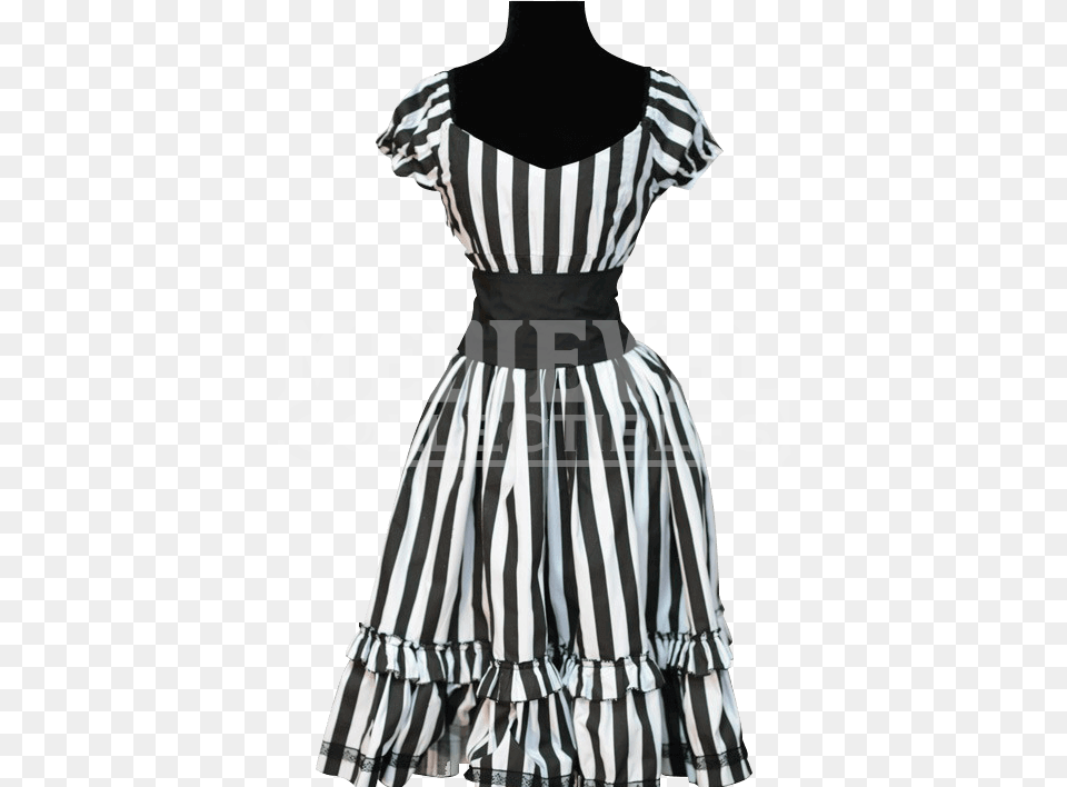 Gothic Black And White Striped Dress Dress, Clothing, Formal Wear, Fashion, Adult Free Png