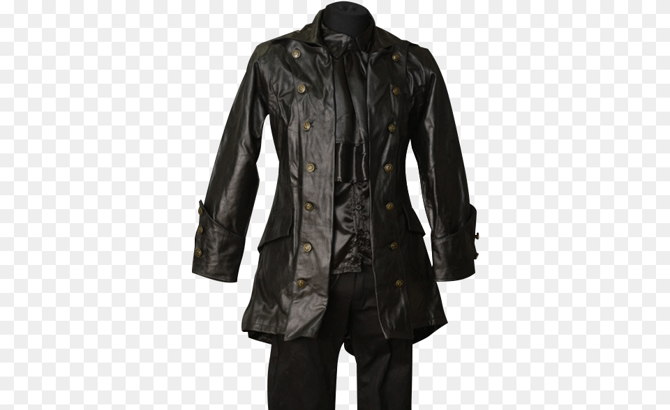 Gothic Black Leather Pirate Jacket Black Leather Jacket Medieval, Clothing, Coat, Overcoat Free Transparent Png