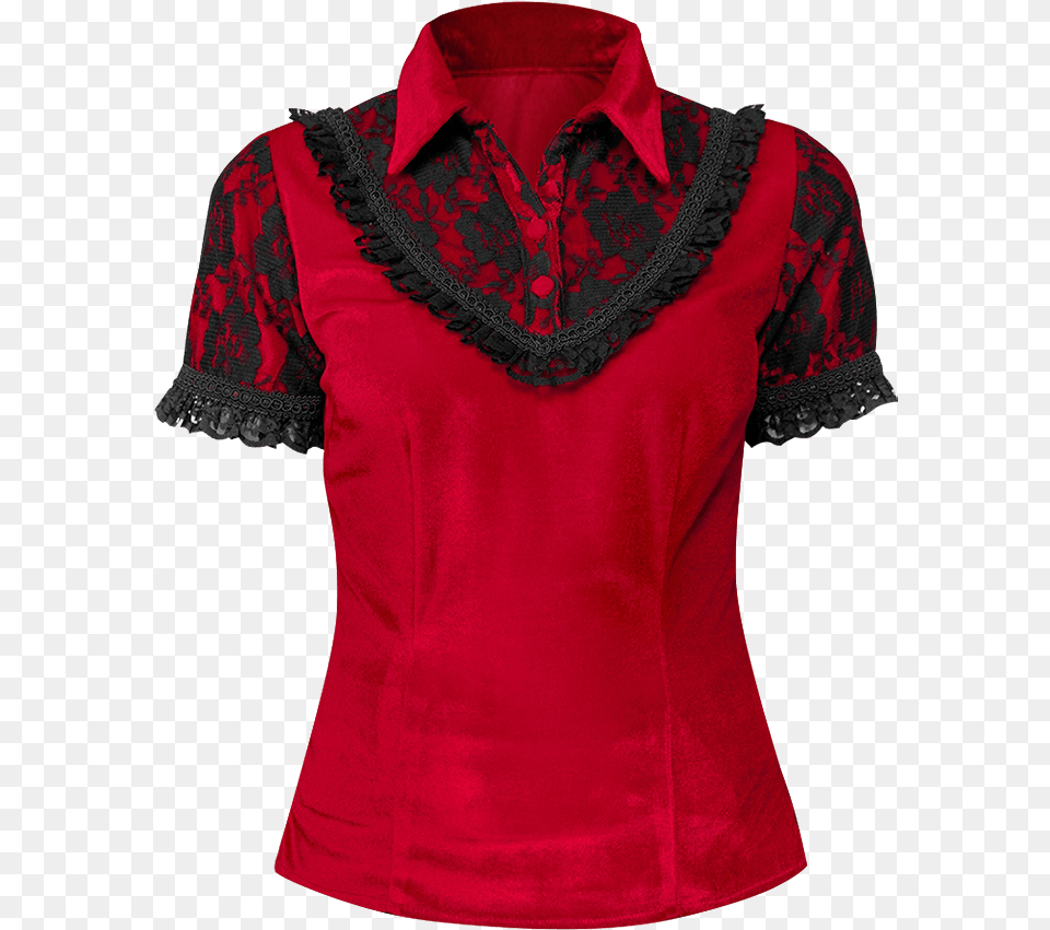 Gothic Red Velvet Lace Collar Shirt Blouse, Clothing Png Image