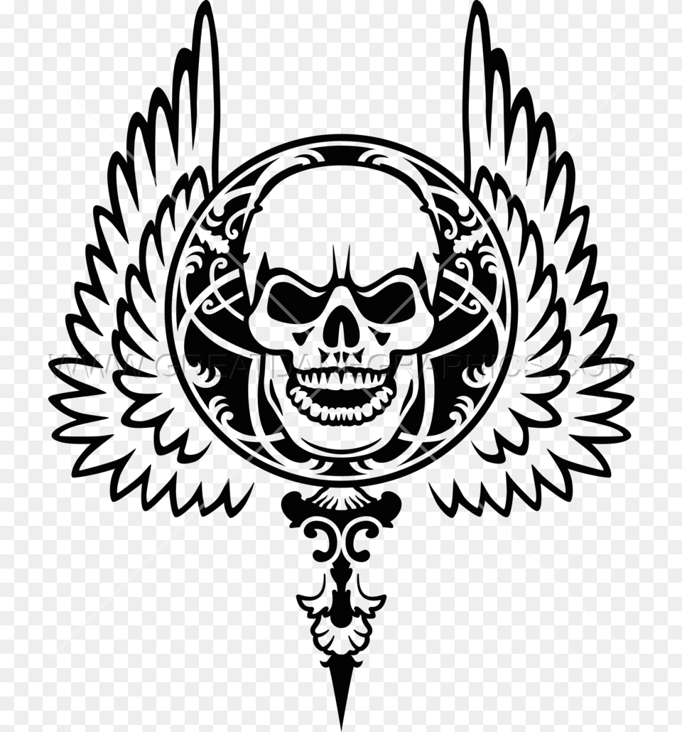 Gothic Skull With Wings Skull, Emblem, Symbol, Logo, Face Free Png Download