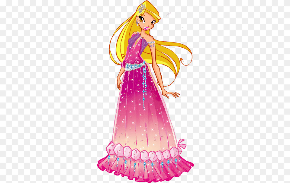 Gown Drawing Short Dress Winx Club Stella Dress, Clothing, Formal Wear, Fashion, Adult Png Image