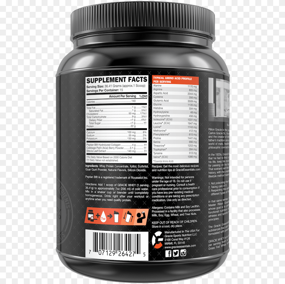 Gracie Essentials Whey Protein And Collagen With Acai Bodybuilding Supplement, Jar Free Png