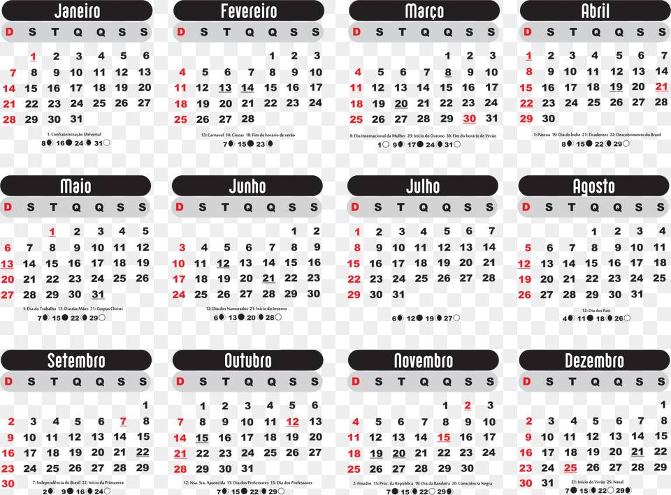 Grade Calendrio 2018 Preto Calendrio 2018 Com Feriados E Luas, Calendar, Text Png Image