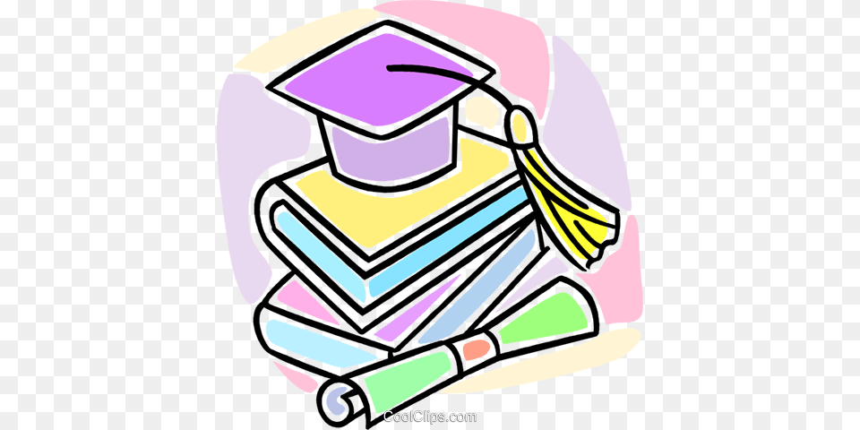 Graduation Cap And School Books Royalty Free Vector Clip Art, People, Person, Text, Ammunition Png Image