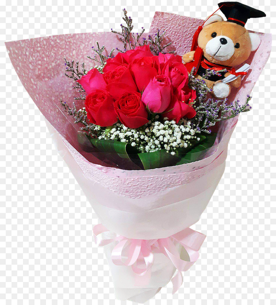 Graduation Red Roses With Bear Flower Graduation, Flower Arrangement, Flower Bouquet, Plant, Rose Free Png Download