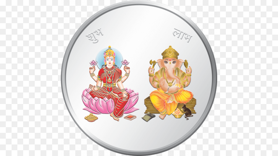 Gram Enamelled 999 Silver Coin Of Laxmi Ma Amp Ganesh Silver, Adult, Female, Person, Woman Png