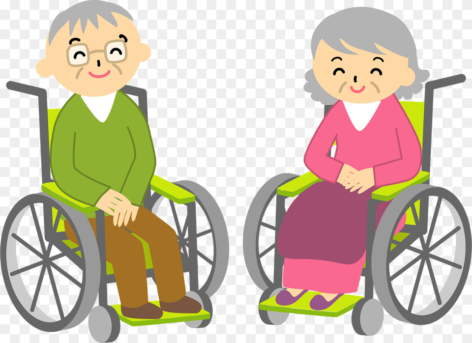 Grandfather And Grandmother Are In Wheelchairs Clipart, Chair, Furniture, Wheelchair, Person Free Png