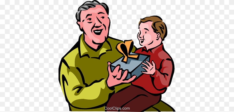 Grandfather Giving A Gift To His Grandson Royalty Vector Clip, Adult, Baby, Male, Man Png