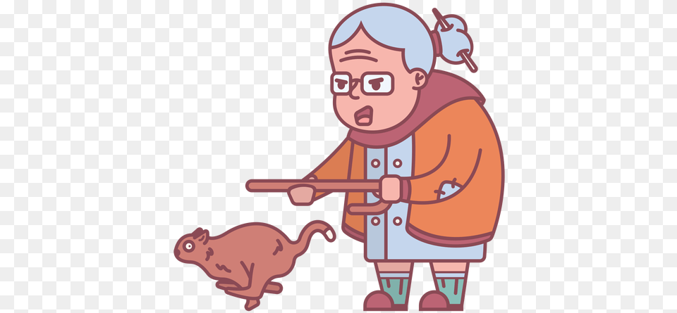 Grandma Character Chasing Squirrel Flat Tradesman, Baby, Person, Face, Head Free Transparent Png