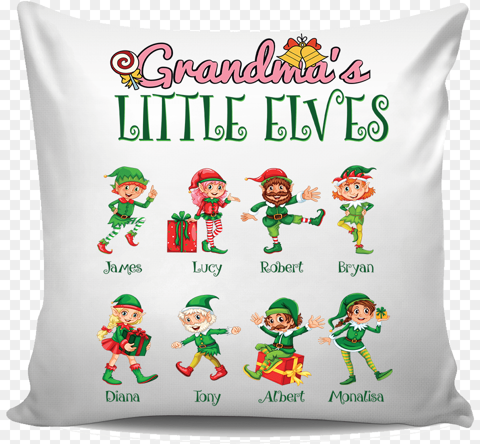 Grandma Nana Little Elves Personalized Pillow Cover Cushion, Home Decor, Baby, Person, Face Free Transparent Png
