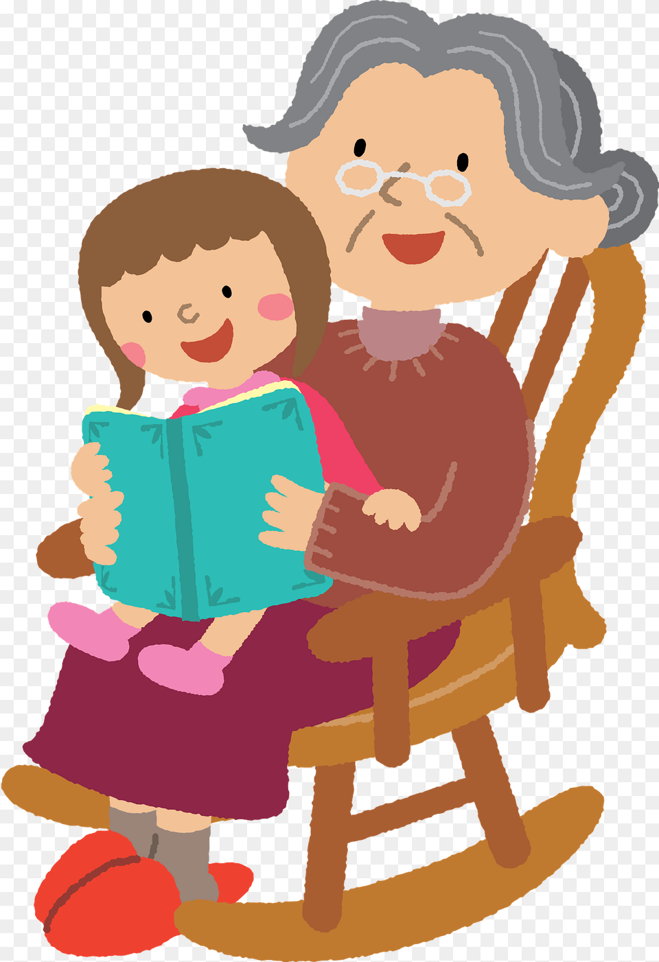Grandmother And Granddaughter Are Reading A Book Clipart, Furniture, Person, Face, Head Free Png