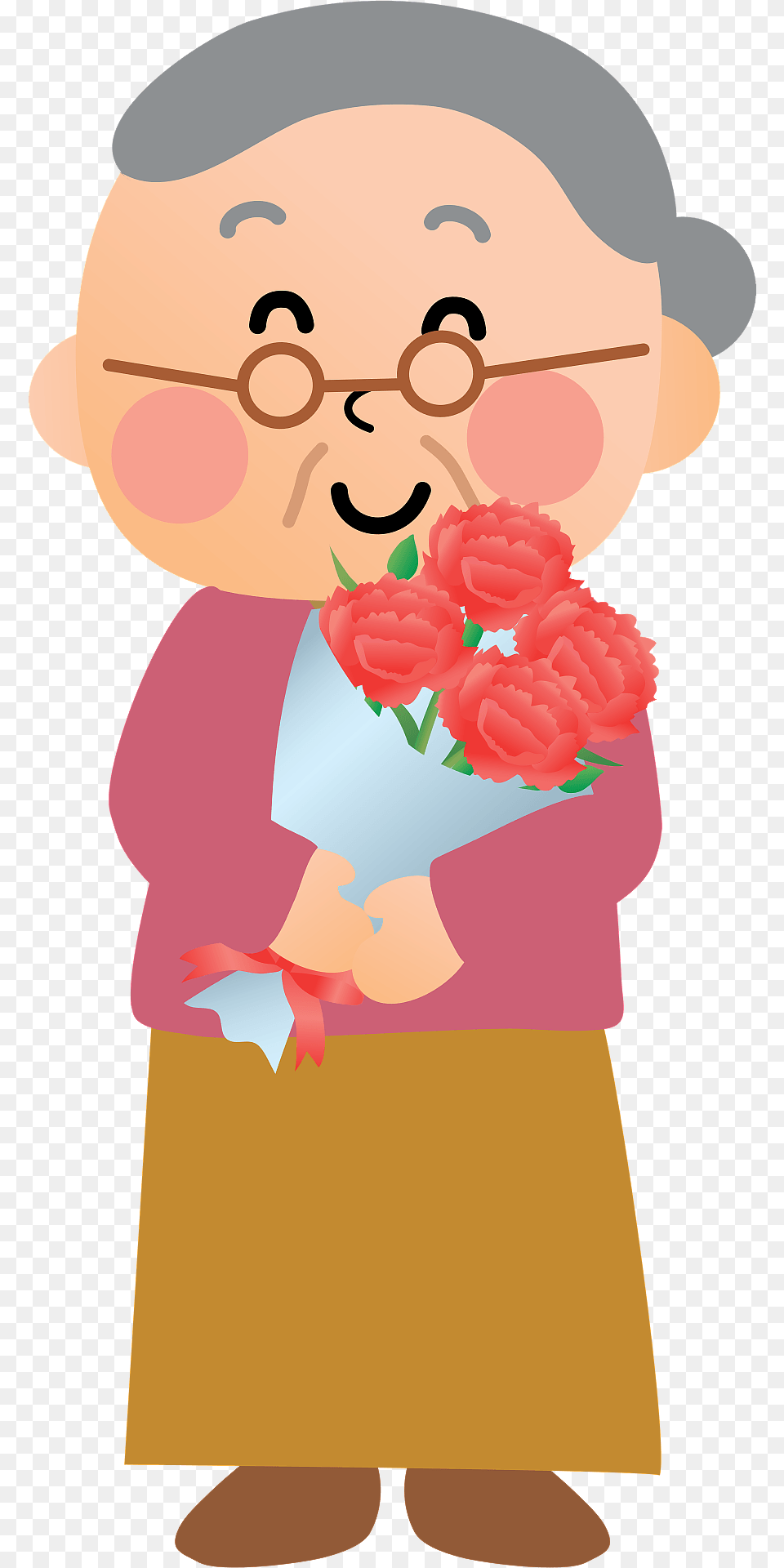 Grandmother Is Holding A Gift Bouquet Clipart, Face, Head, Person, Smelling Free Transparent Png