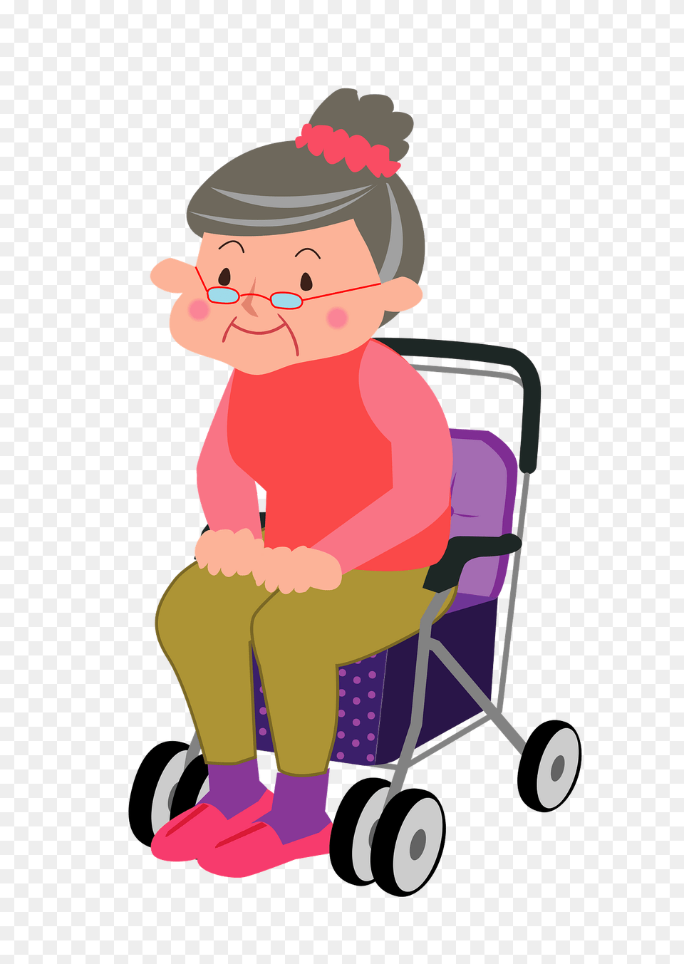 Grandmother Is Sitting On A Rollator Walker Clipart, Baby, Person, Tool, Plant Png