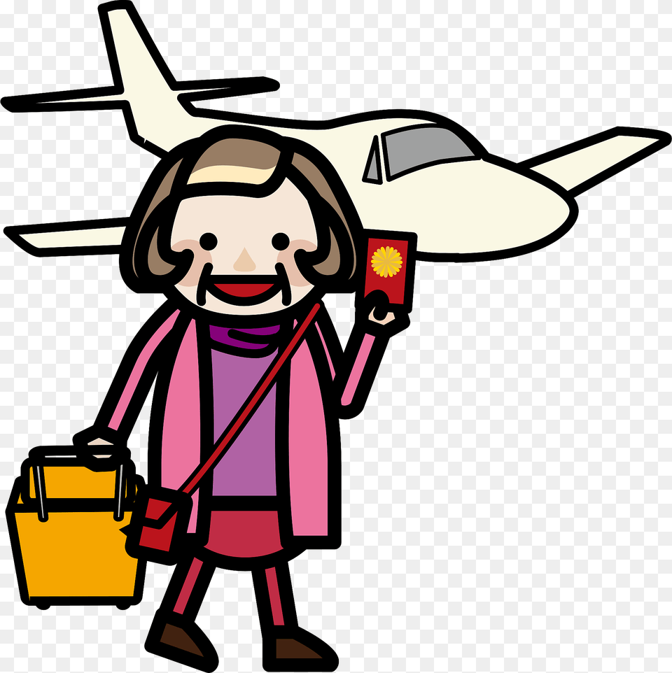 Grandmother Is Traveling By Airplane Clipart, Cleaning, Person, Face, Head Png