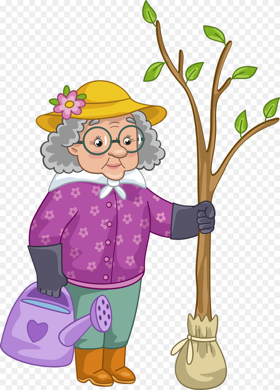 Grandmother Planting A Tree Clipart, Person, Baby, Head, Face Free Transparent Png