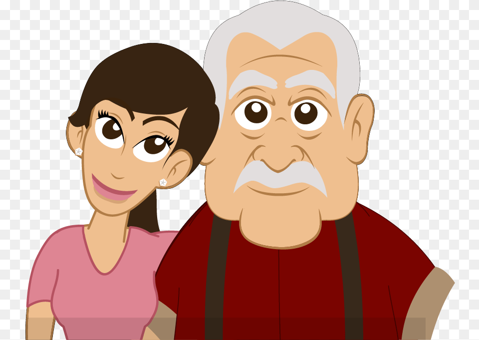 Grandpa And Daughter Cartoon, Adult, Baby, Female, Person Png Image