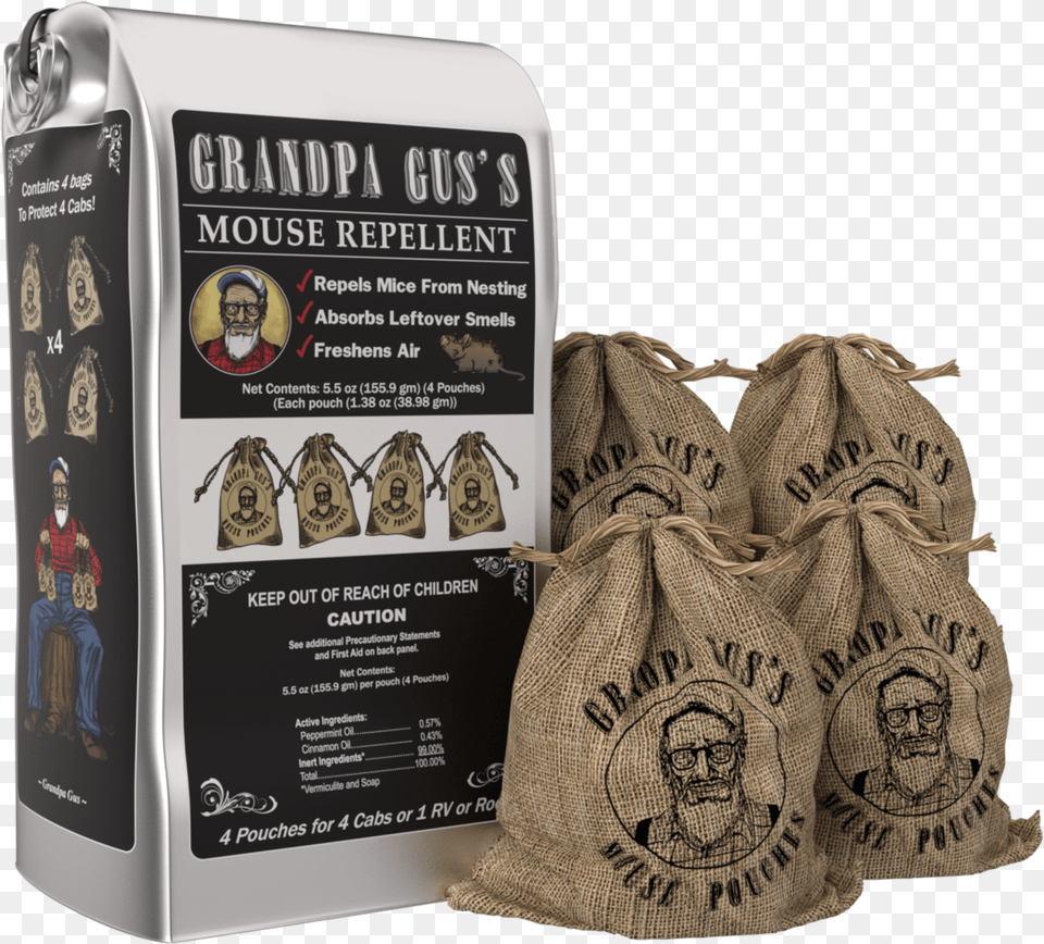 Grandpa Gus S 4 Pack Mouse Repellent Grandpa Gus Mouse Repellent, Bag, Person, Sack, Face Free Png Download