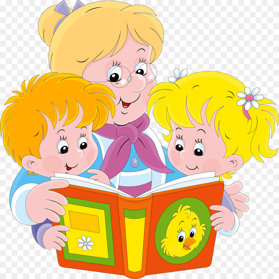Grandparent Child Clip Art Transprent Grandmother With Grandchildren Clipart, Person, Reading, Book, Publication Free Png Download