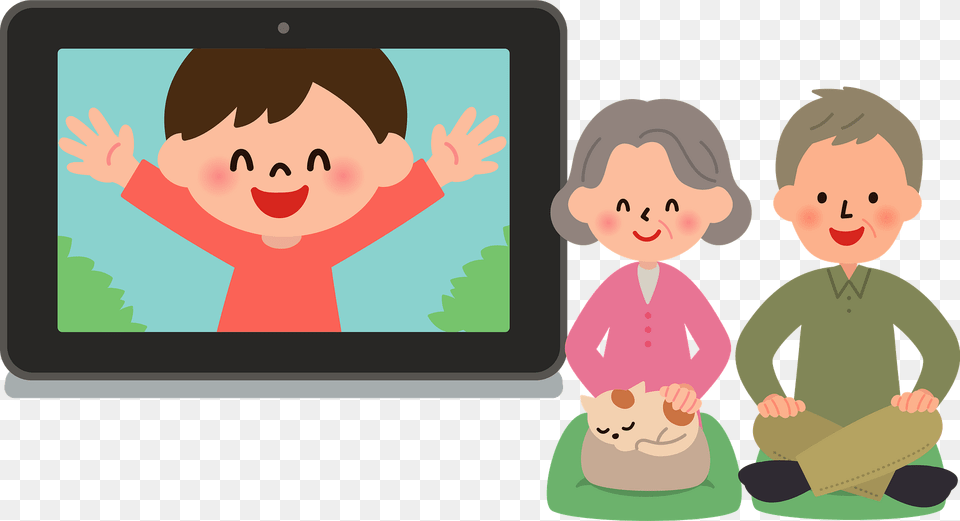 Grandparents On Video Call With Grandson Clipart, Computer, Electronics, Baby, Person Free Png