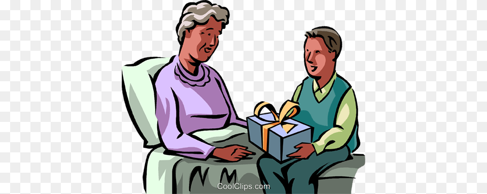 Grandson Giving His Grandmother A Gift Royalty Vector Clip, Adult, Male, Man, Person Free Png Download