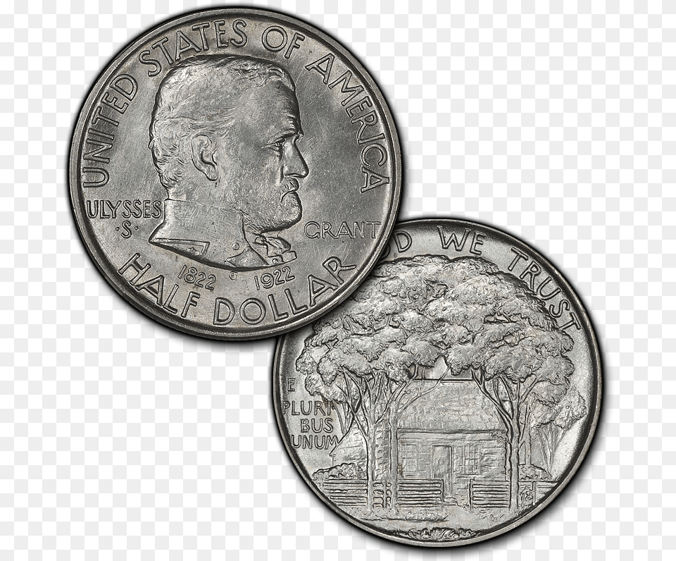 Grant Silver Commemorative Half Dollar Quarter, Coin, Money, Person, Face Png