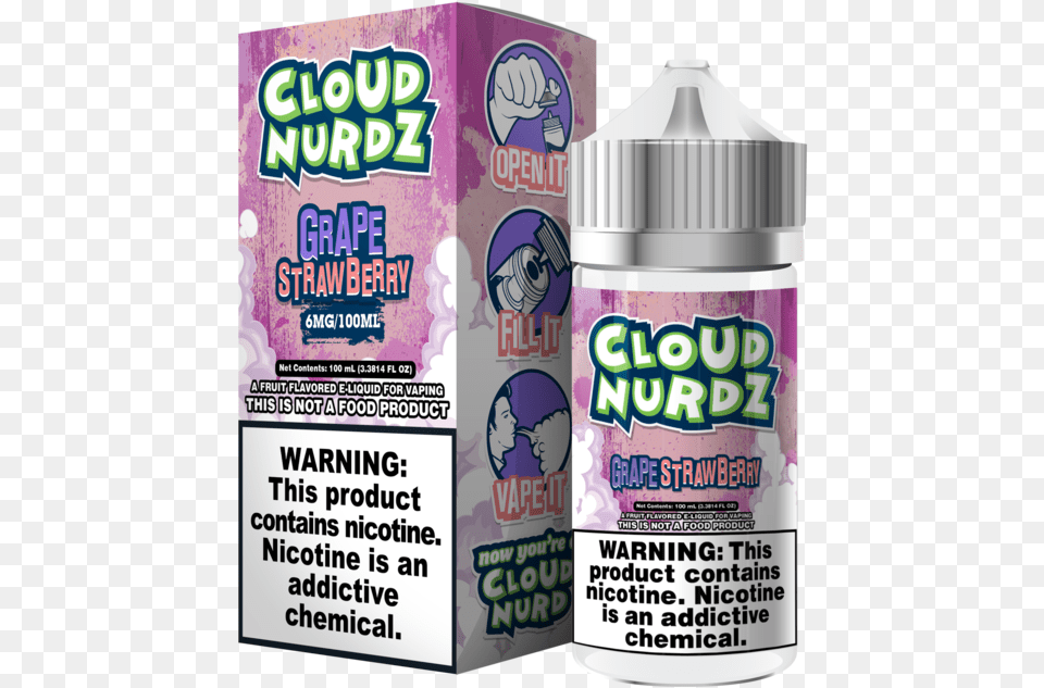 Grape Strawberry Cloud Nurdz Vape Juice, Bottle, Shaker Free Png