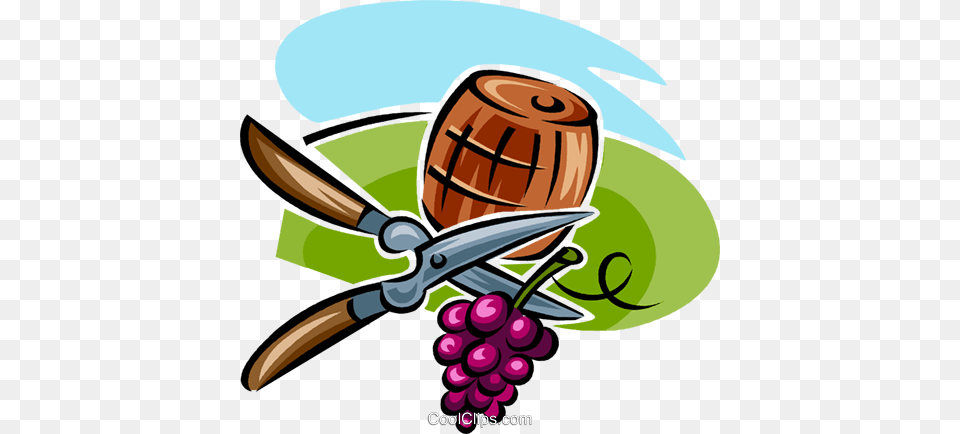 Grapes Shears And A Wine Barrel Royalty Vector Clip Art, Food, Fruit, Produce, Plant Png Image