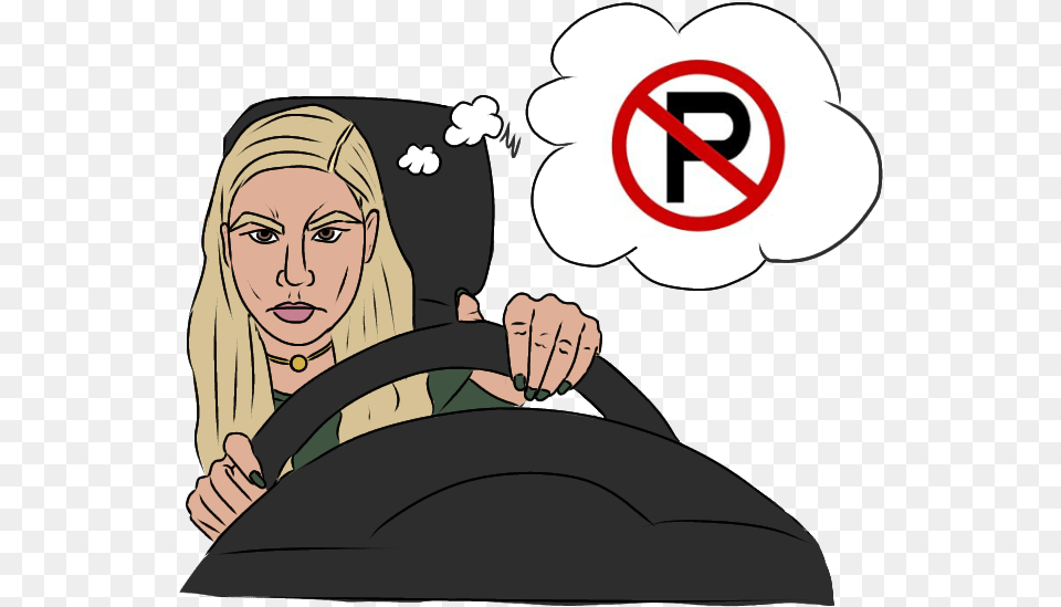 Graphic Depicts A Blond Woman Angrily Driving Because Parking Sign, Adult, Person, Head, Female Png