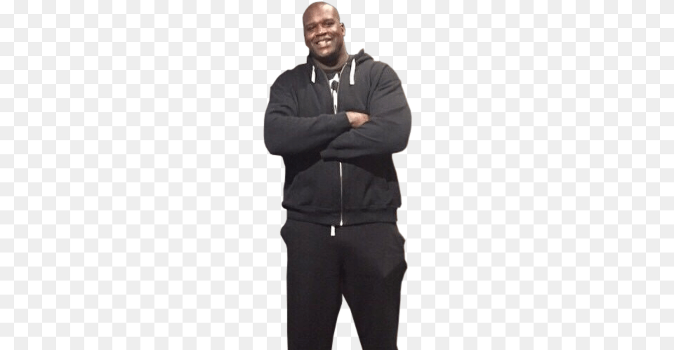 Graphic Freeuse Shaq Next To A Replica Of Standing, Clothing, Coat, Photography, Jacket Free Png