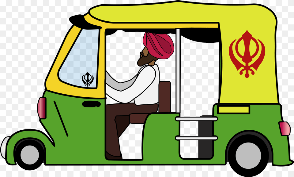 Graphic India Auto Rickshaw Delhi Khanda Turban Rickshaw Clipart, Adult, Person, Woman, Female Free Transparent Png