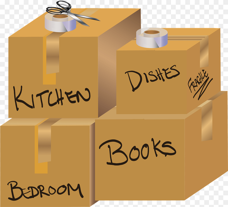 Graphic Moving Boxes Boxes Scissors Packing Move Moving Boxes Clip Art, Box, Cardboard, Carton, Person Png