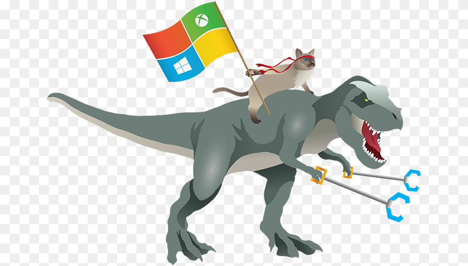 Graphic Of A Ninja Cat Waving A Microsoft Windows Flag Papo Dinosaurs Green Running T Rex, Animal, Dinosaur, Reptile, Person Free Transparent Png