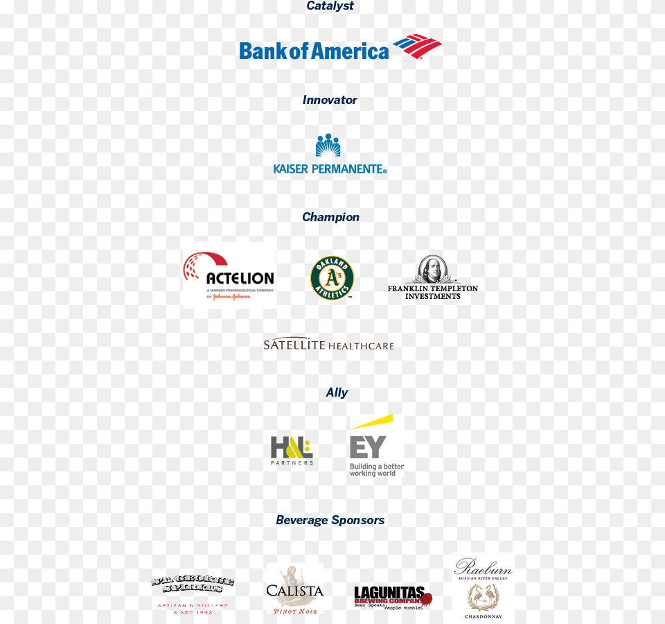 Graphic Of All Sponsors For Ziggurat Including Bank Of America, Logo, Person, Advertisement, Poster Png Image
