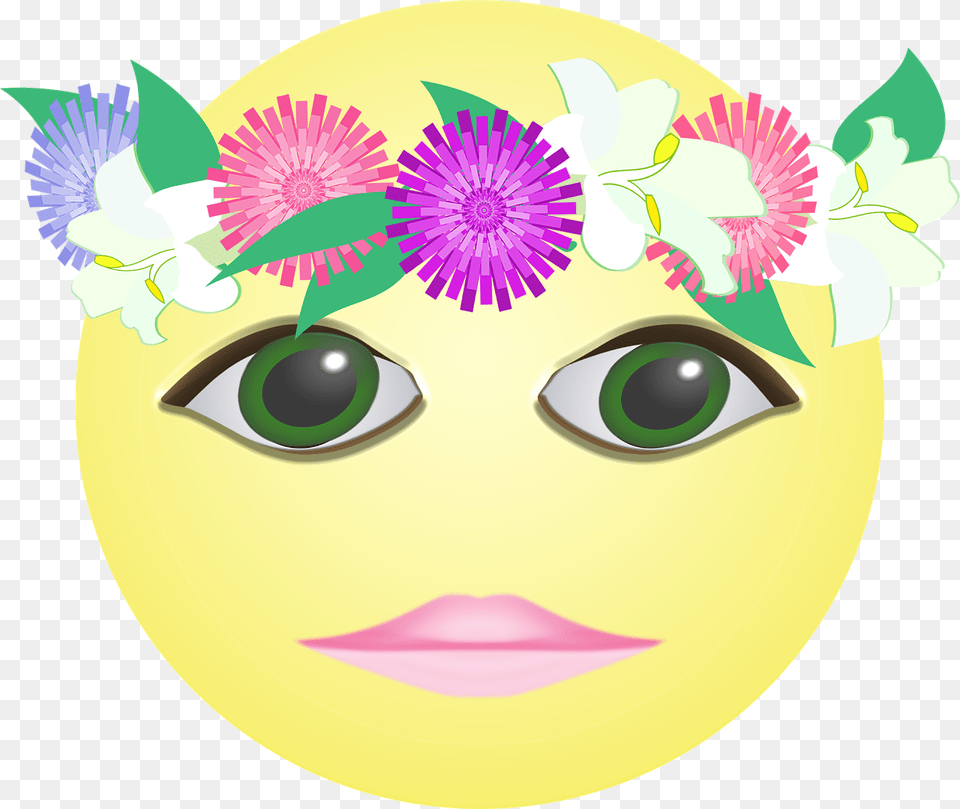 Graphic Smiley Crown Flowers Flower Crown Emoticon, Daisy, Plant, Purple, Face Free Transparent Png