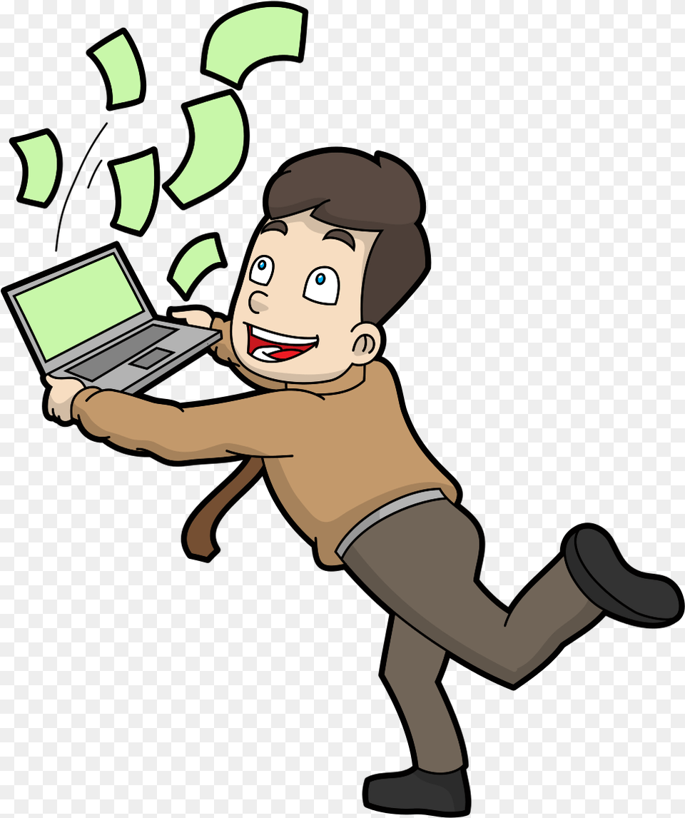 Graphic Stop Wasting Money On Your Business Cartoon Man With Money, Computer, Electronics, Laptop, Pc Free Png