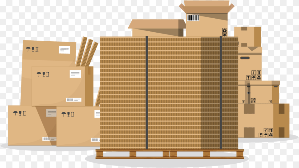 Graphic Visualization Of Large Stacks Of Brown Cardboard Commercial Building, Wood, Box, City, Carton Png Image