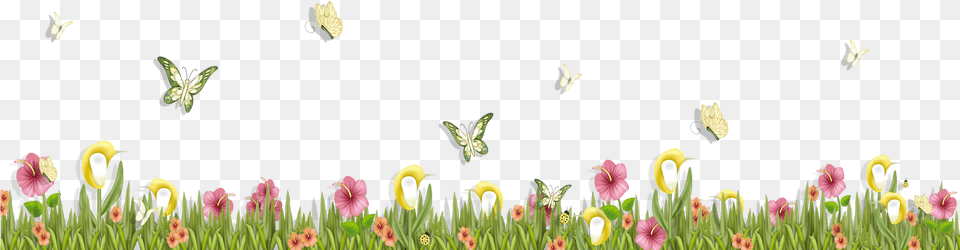 Grass Clipart Spring Grass With Flower, Animal, Plant, Flying, Bird Png Image