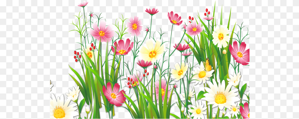 Grass Clipart Transparent Background Flower And Grass, Plant, Daisy, Petal, Spring Free Png Download