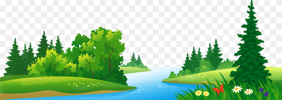 Grass Lake And Trees Clipart Forest Clipart, Vegetation, Tree, Green, Plant Free Png Download