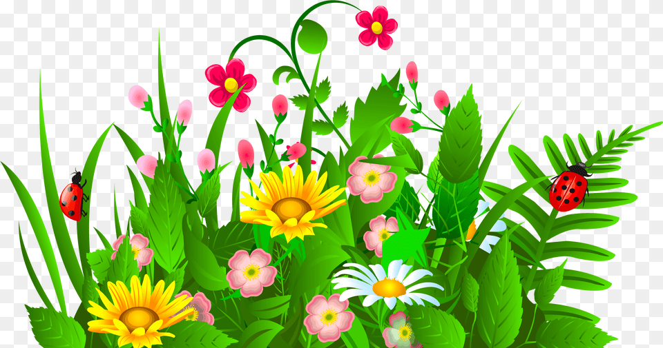 Grass With Flower Clipart Garden Of Flowers Clipart, Plant, Pattern, Graphics, Floral Design Free Png Download