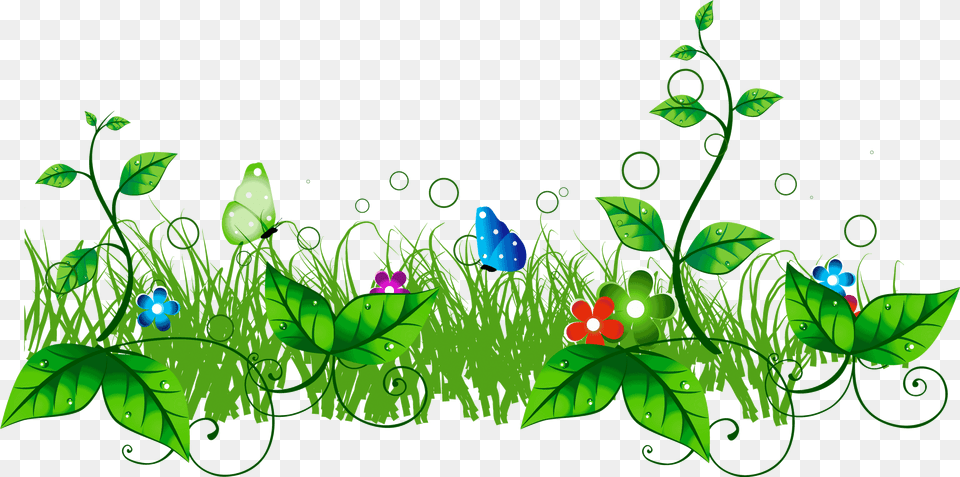 Grass With Flowers Clipart Grass Flowers Clip Art, Green, Graphics, Plant, Leaf Png Image