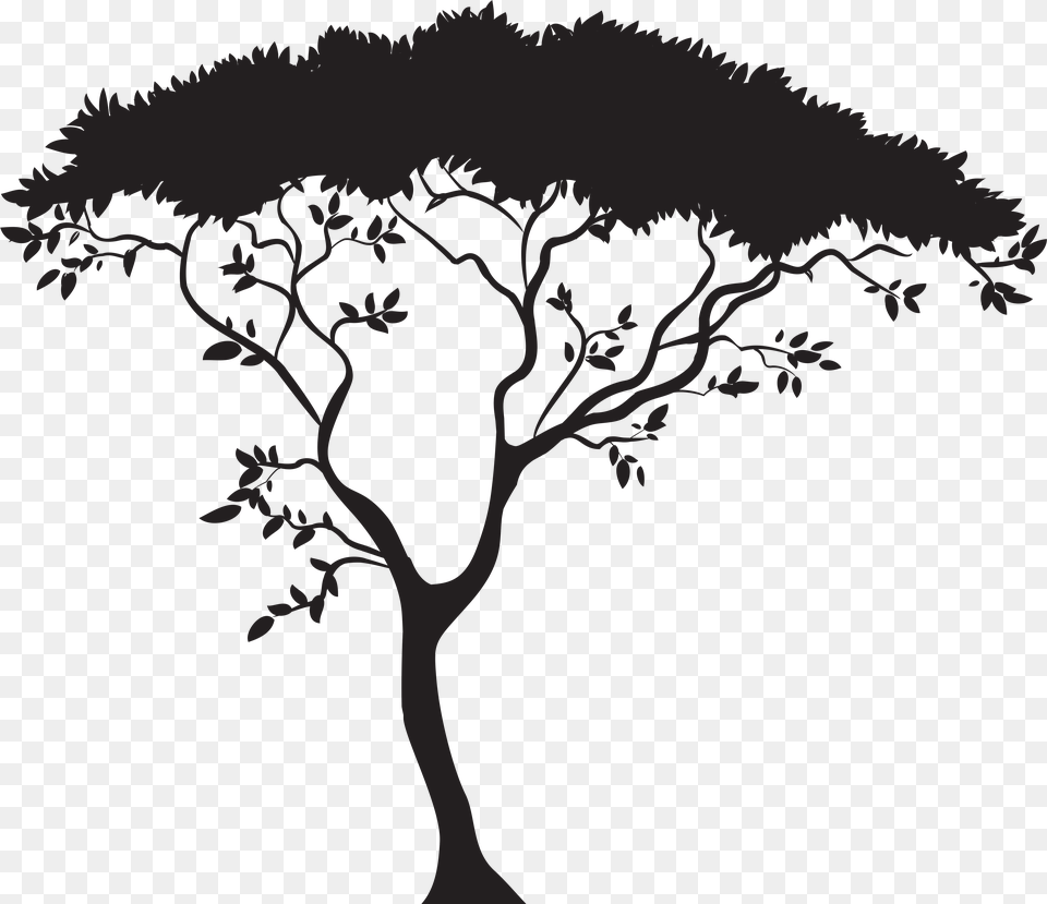 Grassland Tree Black And White, Art, Plant, Drawing, Silhouette Free Transparent Png