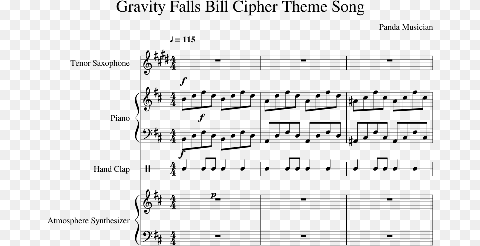 Gravity Falls Bill Cipher Theme Song Sheet Music Composed Tim Rice Oxley, Gray Free Png Download