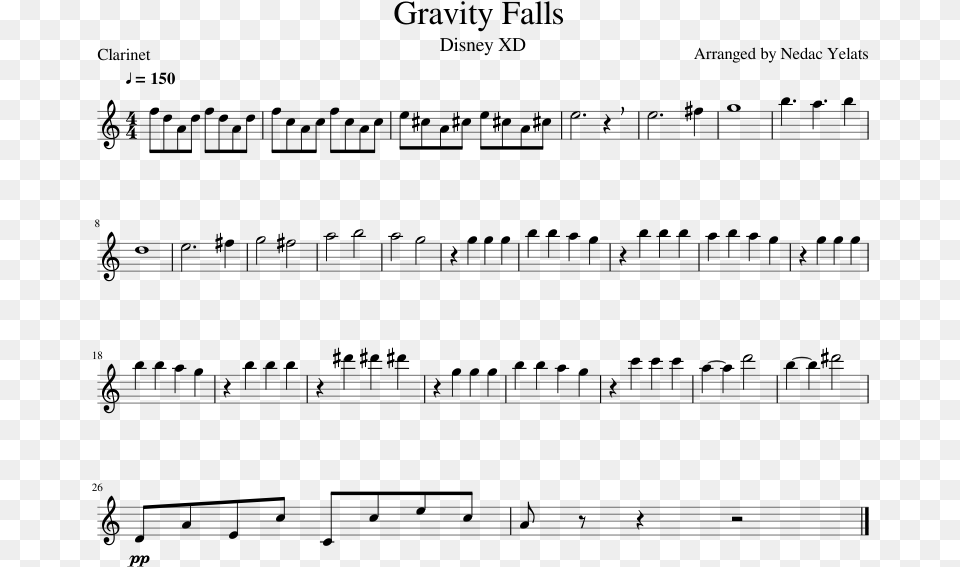 Gravity Falls Sheet Music Composed By Arranged By Nedac, Gray Free Png Download