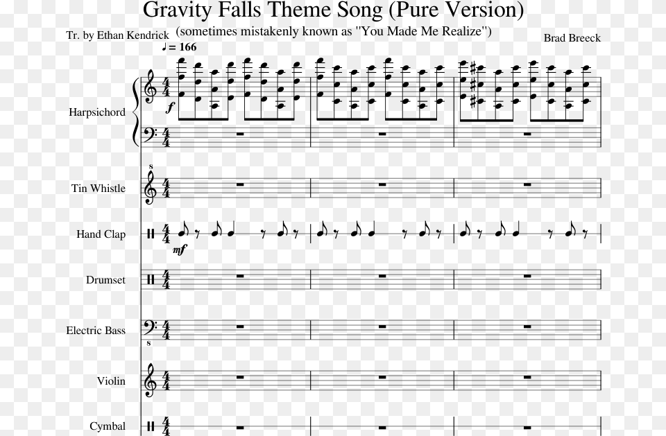 Gravity Falls Theme Song Sheet Music Composed By Brad Gravity Falls Theme Tin Whistle, Gray Free Png