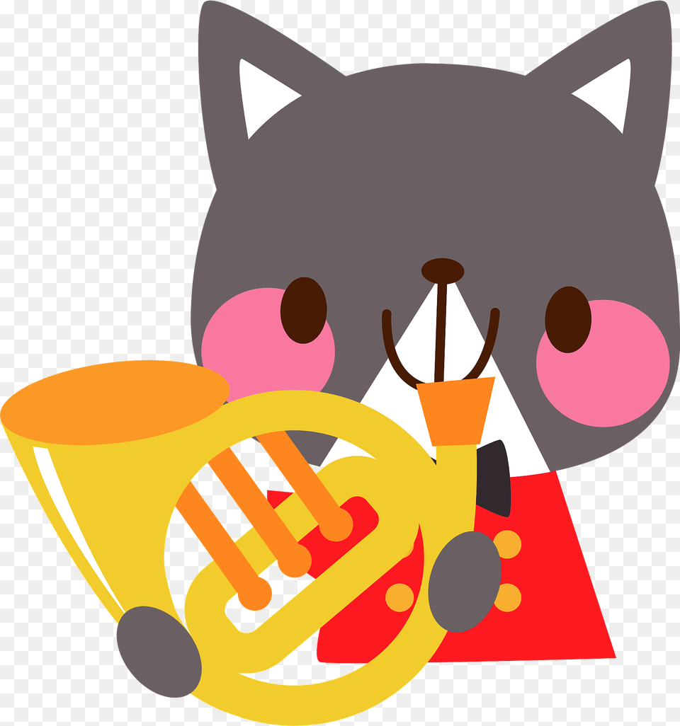 Gray Cat Is Playing The French Horn Clipart, Brass Section, Musical Instrument, Dynamite, Weapon Png