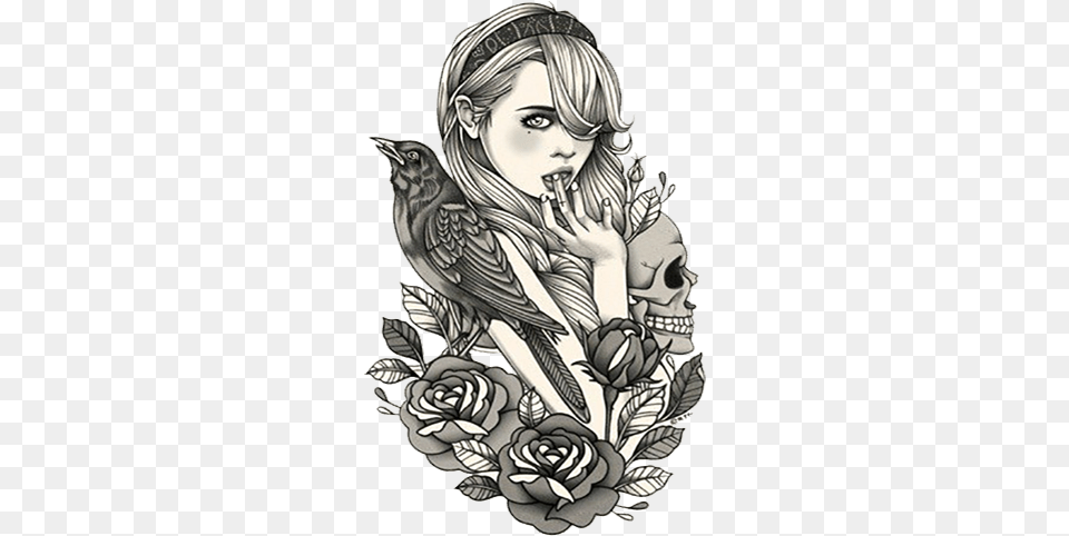 Gray Drawing Watercolor Pin Up Girl Skull, Art, Adult, Female, Person Png