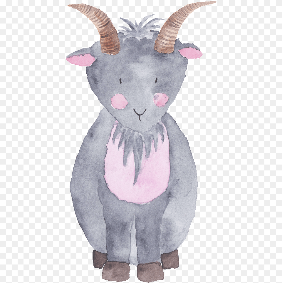 Gray Hand Painted Goat Transparent Cartoon Decoration Farm Animals Waterpaint Clipart, Plush, Toy Png Image