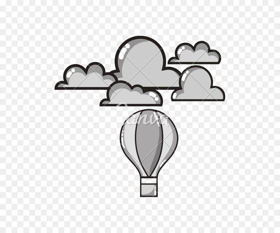 Grayscale Air Balloon Fly With Cloud Natural Weather, Aircraft, Transportation, Vehicle, Hot Air Balloon Free Png